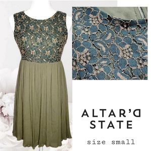Midi Dress | Lace Cottagecore Green Sleeveless | Alter'd State | Small